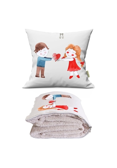 Love 8 Baskılı Dekoratif Yastık Kırlent Opsiyonel Battaniye 2 İn 1 Çok Renkli