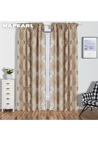 Açık Kahverengi 1 Adet Napearl Moda Jakarlı Tül Perde Avrupa Tarzı Şeffaf Kahverengi Gri Perde Mutfak Oturma Odası Ev Dekor İçin W100 X L260cm