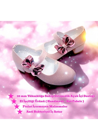 Beebron Ortopedik Topuklu Abiye Kız Çocuk Ayakkabı Shining Series Abiayk2401 Simli Pembe Pembe
