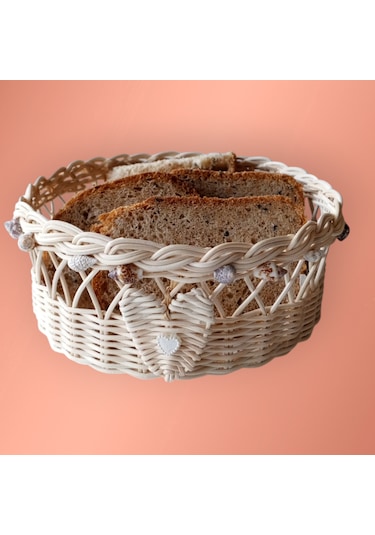 Bambu El Yapımı Çok Amaçlı Sepet Deniz Kabukları Arajmanlı 18 Cm Bej
