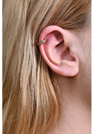 Gold Desen Detay Zirkon Taş Çelik Piercing Tragus Helix Kıkırdak Küpesi-0vp170 Çok Renkli