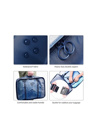Monyee Seyahat Giyim Sınıflandırma Çantaları 7'li Set - Su Geçirmez Kumaş, Çift Reçme, Valizde Alan Tasarrufu - Lacivert KOYU MAVİ