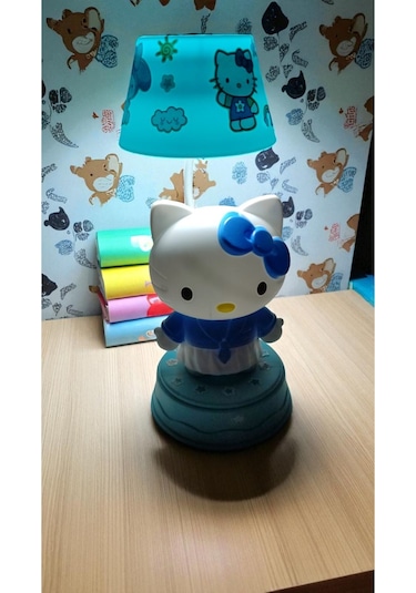 Hello Kitty Masa Üzeri Gece Lambası Boyut 25 Cm Mavi Renk Çok Renkli