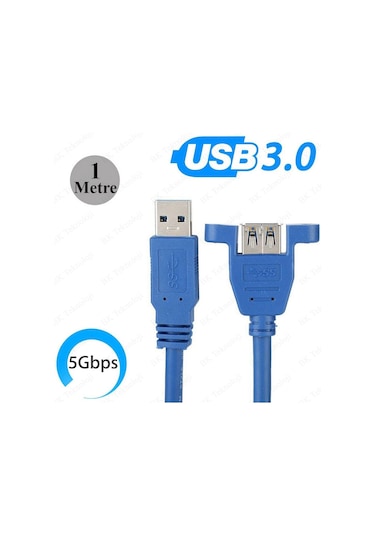Panel Tipi Vidalı USB 3.0 Dişi-Erkek Uzatma Kablosu - 1Metre