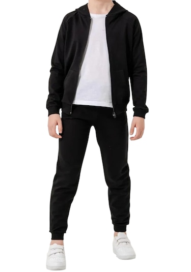 Erkek Çocuk /kız Çocuk Düz Siyah Renk Fermuar Kapamalı Eşofman Takımı Siyah