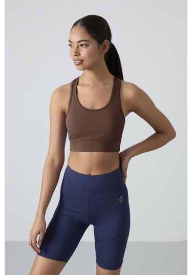 Kahverengi Sırt Detaylı Dar Kalıp U Yaka Kadın Spor Büstiyer - 97120 Kahverengi