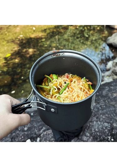 2 Adet Kamp Tencere Saplı Ultralight Açık Pot Alüminyum Alaşımlı Gri - Siyah
