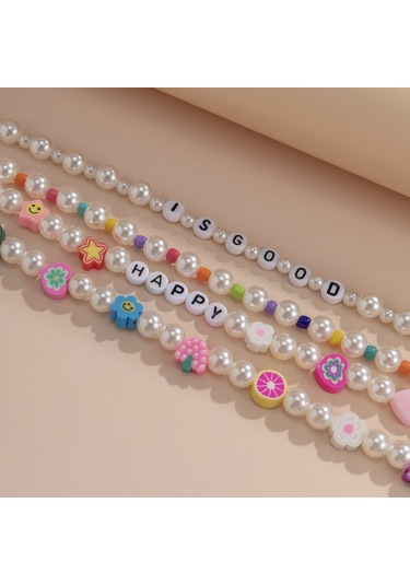 Takı Basit Meyve Çiçek Örgülü Karışık Kolye Mizaç İmitasyon İnci Çok Katmanlı Köprücük Kemiği Kolyesi Diğer