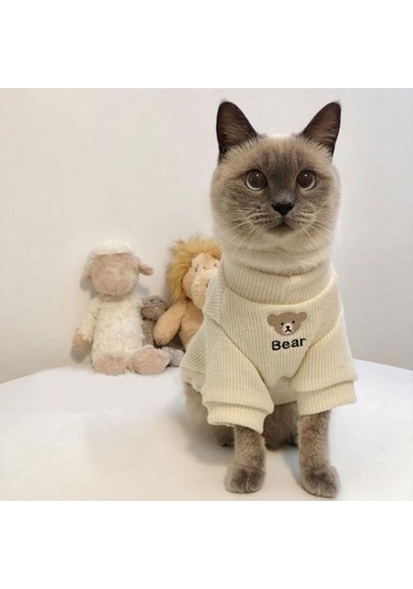Evcil Hayvan Giysileri Sevimli Ayı Tasarımı 2 Bacaklı Yüksek Streç Kolay Giyilebilir Yumuşak Rahat Sıcak Kedi Kazak