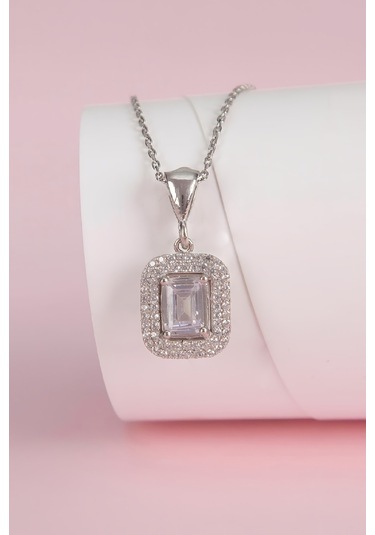 Full Zirkon Taşlı Rodyumlu Gümüş Bayan Kolye - 50 CM