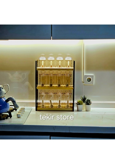 12 Li Baharatlık Takımı Ahşap Siyah Standlı Mika Vakum Kapaklı Siyah