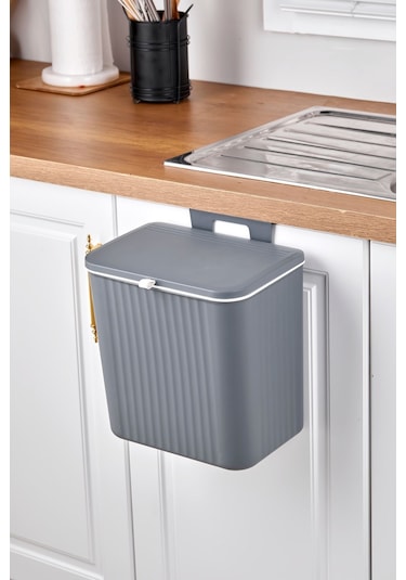 Origa 15 Lt Mutfak Tezgah Üstü Ve Dolap Askılı Çöp Kovası Gri