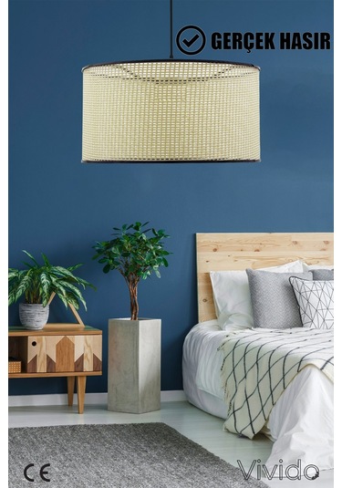 Wicker Krem-siyah Hasır Sarkıt Avize 38cm Siyah