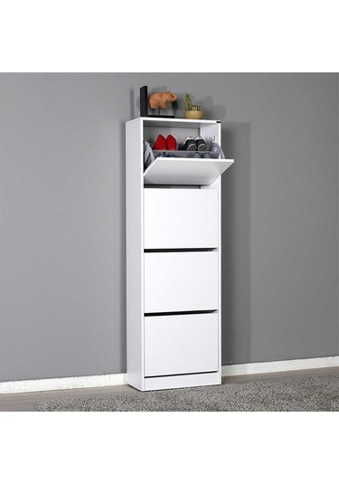 Flat Duo 4 Katlı Ayakkabılık Dolabı - Beyaz