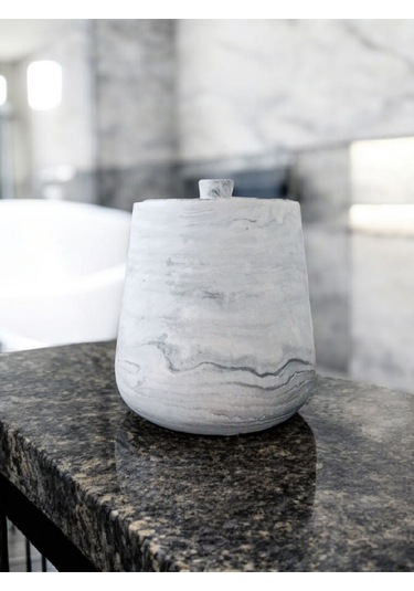 2 Parça Beton Çöp Kovası Banyo Mutfak Tuvalet Wc 18 Cm 4 Litre Kapaklı Kutu Gri