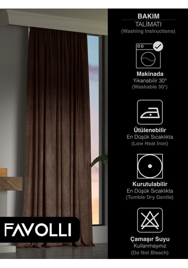 Br Favolli Kadife Dokulu Kahverengi Ada Fon Perde Ekstrafor Büzgülü Dream Series Kahverengi