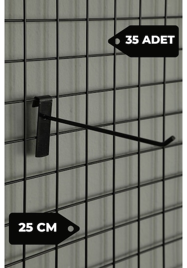 25 Cm 35 Adet Siyah Tel Pano Kancası Raf Askısı Siyah