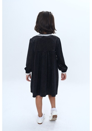 Toontoy Kız Çocuk Yaka Düğmeli Fırfırlı Elbise Siyah