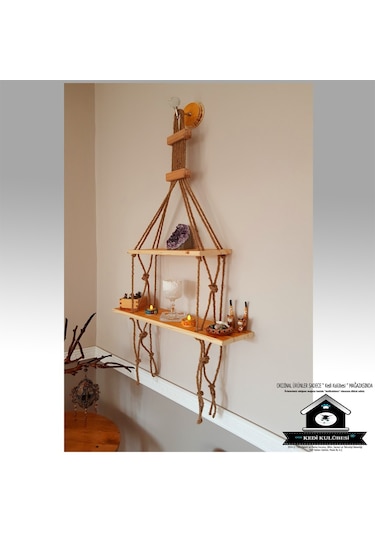 Kedikulübesi Raf - Özel - Duvar Rafı - Halatlı Raf - Kitaplık - Çiçeklik