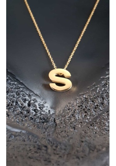 Vog Kişiye Özel Üç Boyutlu Çelik S Harf Sarı Renkdeniz Ve Havuz Suyuna Dayanıklı Paslanmaz Kolye Sarı