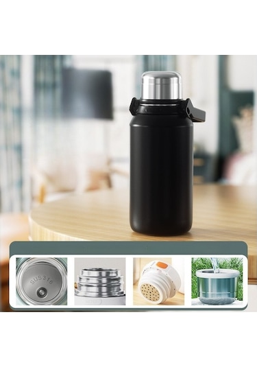 Paslanmaz Çelik Yalıtımlı Seyahat Fincanı Büyük Boy Termal Mug Çay Kahve Bardağı Taşınabilir Matara Erkek Kadın Çocuk İçin Dayanıklı King Kong Fincan Siyah