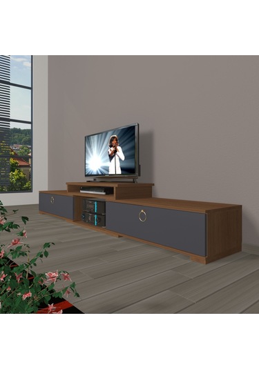 Decoraktiv Flex 4 Mdf Gold Tv Ünitesi Tv Sehpası Ceviz - Antrasit