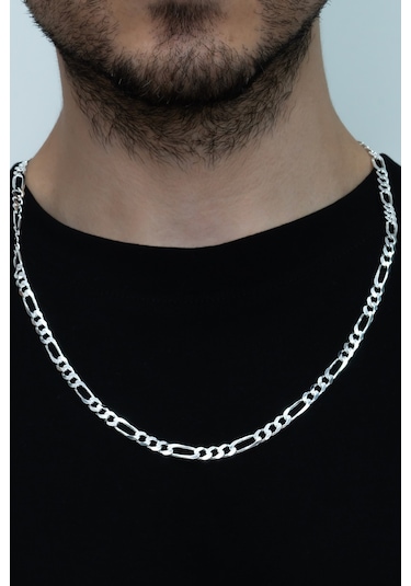 Gümüş Figaro 3+1 Erkek Kolye Zincir 55Cm 5Mm 26Gr Msn13