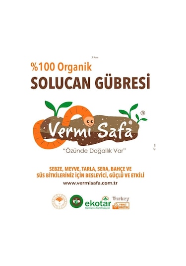 %100 Organik Vermisafa Katı Solucan Gübresi 20 KG Lamine Çuvallı