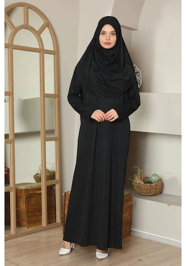 Tek Parça Namaz Elbisesi Siyah-20992 Gül Kurusu
