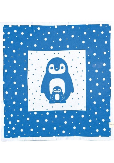 Organik Triko Bebek Örtüsü, Penguen 80x90 , Mavi