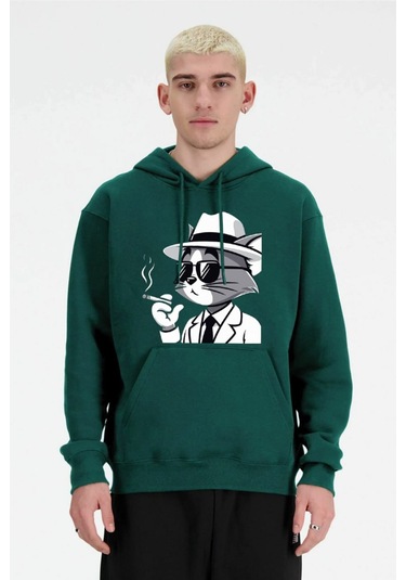 Unisex 2ip Şardonlu Denim Core Baskılı Kahverengi Oversize Sweatshirt Kahverengi