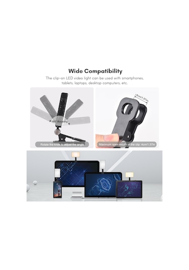 Andoer Ekran Klipsi İle Bilgisayar Cep Led Video Işığı Siyah Siyah