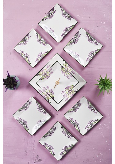 Piatti Naturali İkram Seti Lavanta Çift Katlı Sunum Tabağı & 6 Lı Tatlı Tabağı