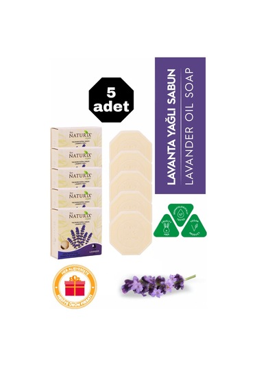 Lavanta Yağlı Taş Sabun 5'li Eko Paket Yağ Dengesi Ve Ferahlatıcı Cilt Bakımı - 5x125 Gr