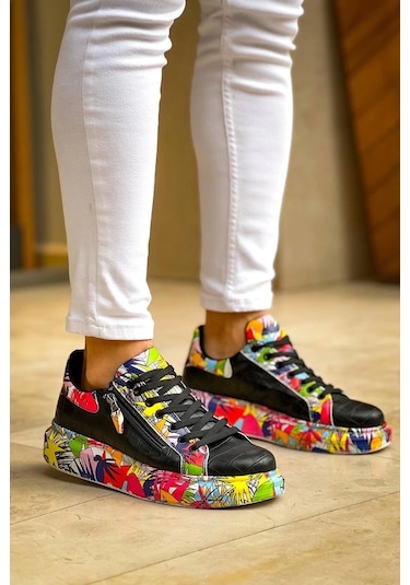 Bağcıklı Crocodile Siyah Kırmızı Günlük Erkek Ayakkabısı Siyah1 Siyah