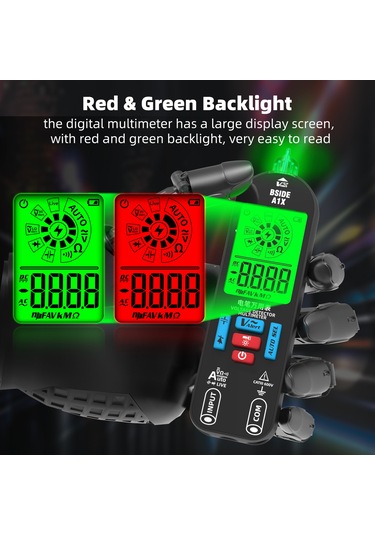 Geeksen Akıllı Isınma Koruma Dijital Multimetre, 400mah Li-pil İle Doğrudan Şarj, Lcd Ekran Yeşil-kırmızı Arka Işık, Otomatik Kapatma Ve El Feneri Fonksiyonu, Siyah + Saklama Çantası Siyah