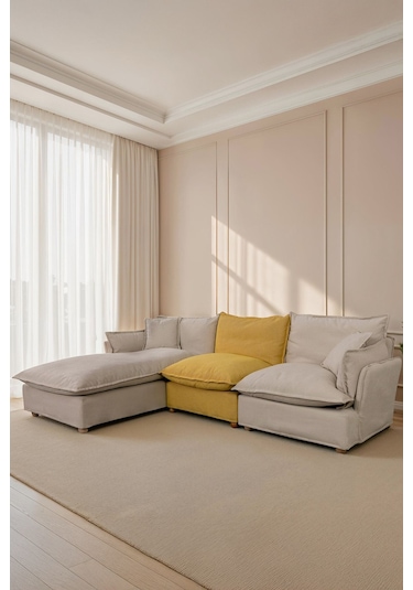 Lavinia Giydirilebilir Kılıflı L Köşe Koltuk Krem