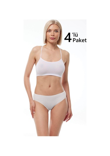 Malabadi 187 4'lü Paket Kadın Modal Ara Bel Dar Kalıp İz Yapmayan Slip & Külot Ekru
