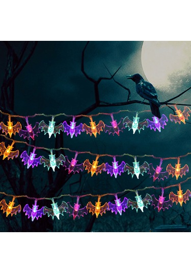 Shineyee Halloween Bat Led Işık Zinciri 6m 40led Renkli, Sürekli Ve Parıltı Modu, Batarya İle Çalışır Batarya Dahil Değil