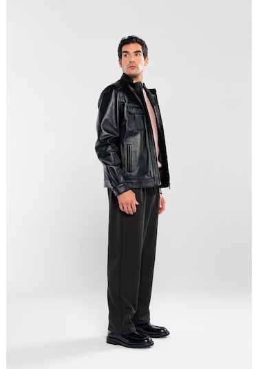 Tamer Tanca Erkek Hakiki Deri Siyah Deri Mont 415 Er-301 Erk Derı Mont Sıyah Zıg Siyah