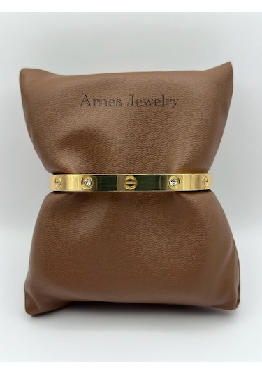 Arnes Jewelry Çelik Kelepçe Bileklik Ar83 Gold