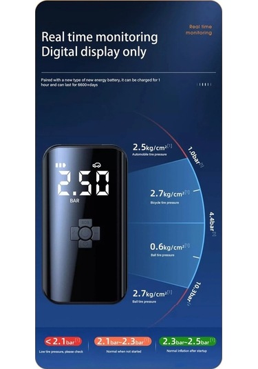 Didadodo Portatif Araba Hava Pompası Şarj Edilebilir Kompresör, Motosiklet-bisiklet-lastik Şişirme