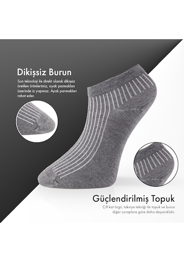 Lion Monroe Saf Bambu Erkek Patik Düz Kısa Gri Çorap Dikişsiz Premium Kutulu 6'lı L5952aznp Softaura