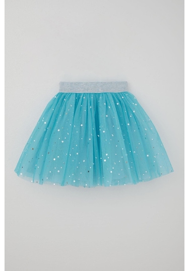 Breeze Kız Çocuk Tütü Etek Gümüş Yıldız & Ay Desenli 5-10 Yaş, Mavi Mavi