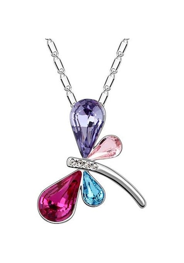 Kristal Taşlı Renkli Yusufçuk Kolye Küpe  Seti Çok Renkli