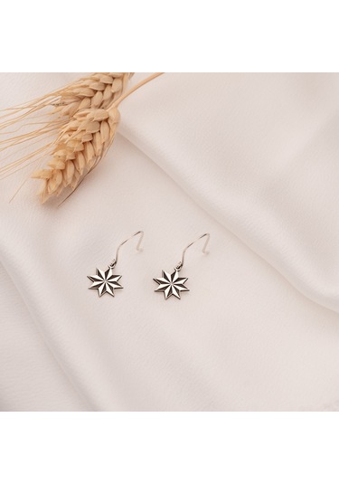 Dkmn Gümüş 925 Ayar Gümüş Sallantılı Kazımalı Yıldız Sembol Küpe