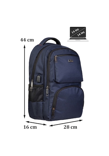 Case Club 13,3-14 İnç Lacivert Laptop Sırt Çantası Su Geçirmez Kumaş Darbe Emici Koruma