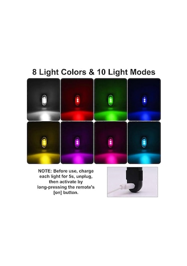 Uzaktan Kumandalı 4 Adet Kablosuz Led Strobe Işık, 8 Renk Usb Şarjlı Su Geçirmez Uyarı Işıkları - Mükemmel Diğer