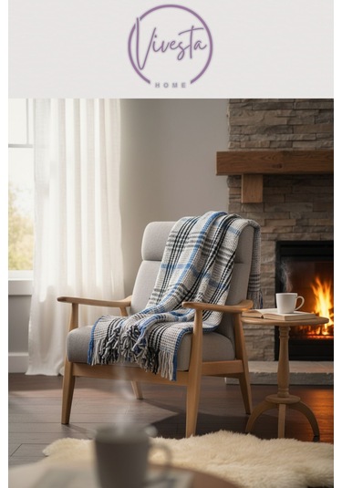 Yumuşacık Scotch Battaniye 150 200 Cm Sıcak, Şık Ve Konforlu Tasarım Mavi - Siyah