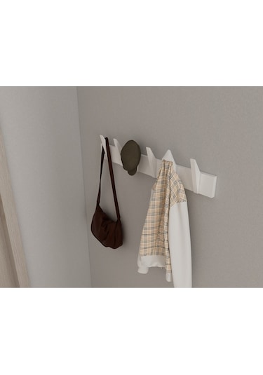 Hepsi3boyutlu Modern Duvar & Kapı Kanca Askılık - 6 Adet Beyaz Kanca Askılık - Model No : 4 Beyaz